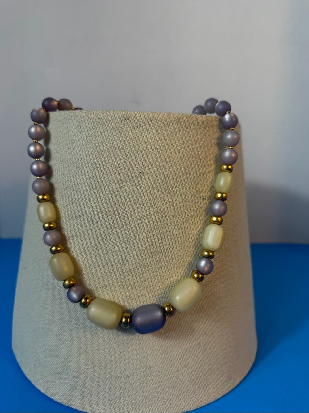Elegant Lavender and Cream Beaded Necklace with Gold Accents